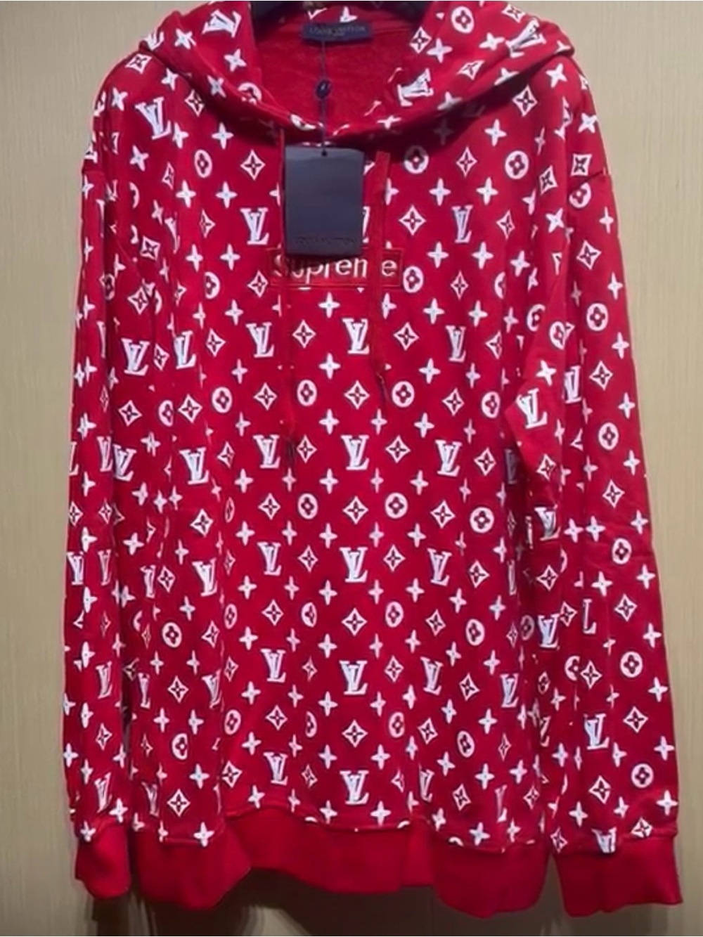 Red and White Monogram Hoodie